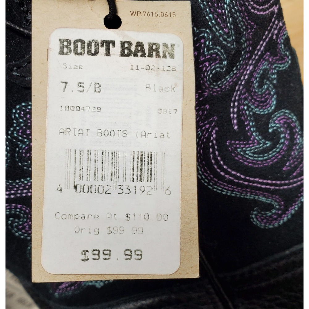 Ariat Fatbaby Boots Womens 7.5 Black Purple Cowboy Western Shoes - Picture 14 of 14